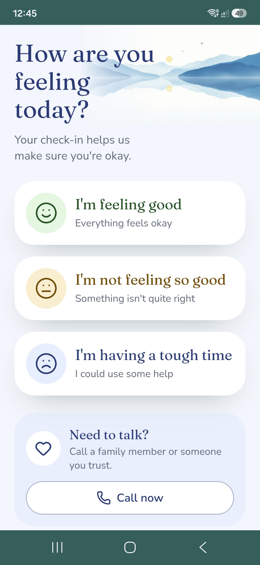 Felia daily wellbeing check-in on a phone
